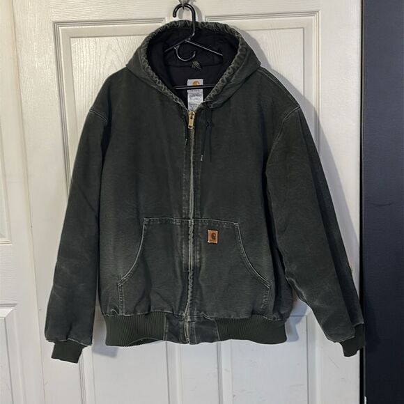 VINTAGE CARHARTT J130 MOS Moss Green Hooded Men's Jacket Workwear Size XXL - Picture 3 of 11
